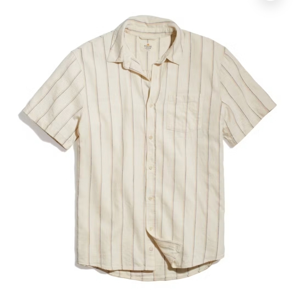 Marine Layer Selvage Cotton Shirt Natural Stripe